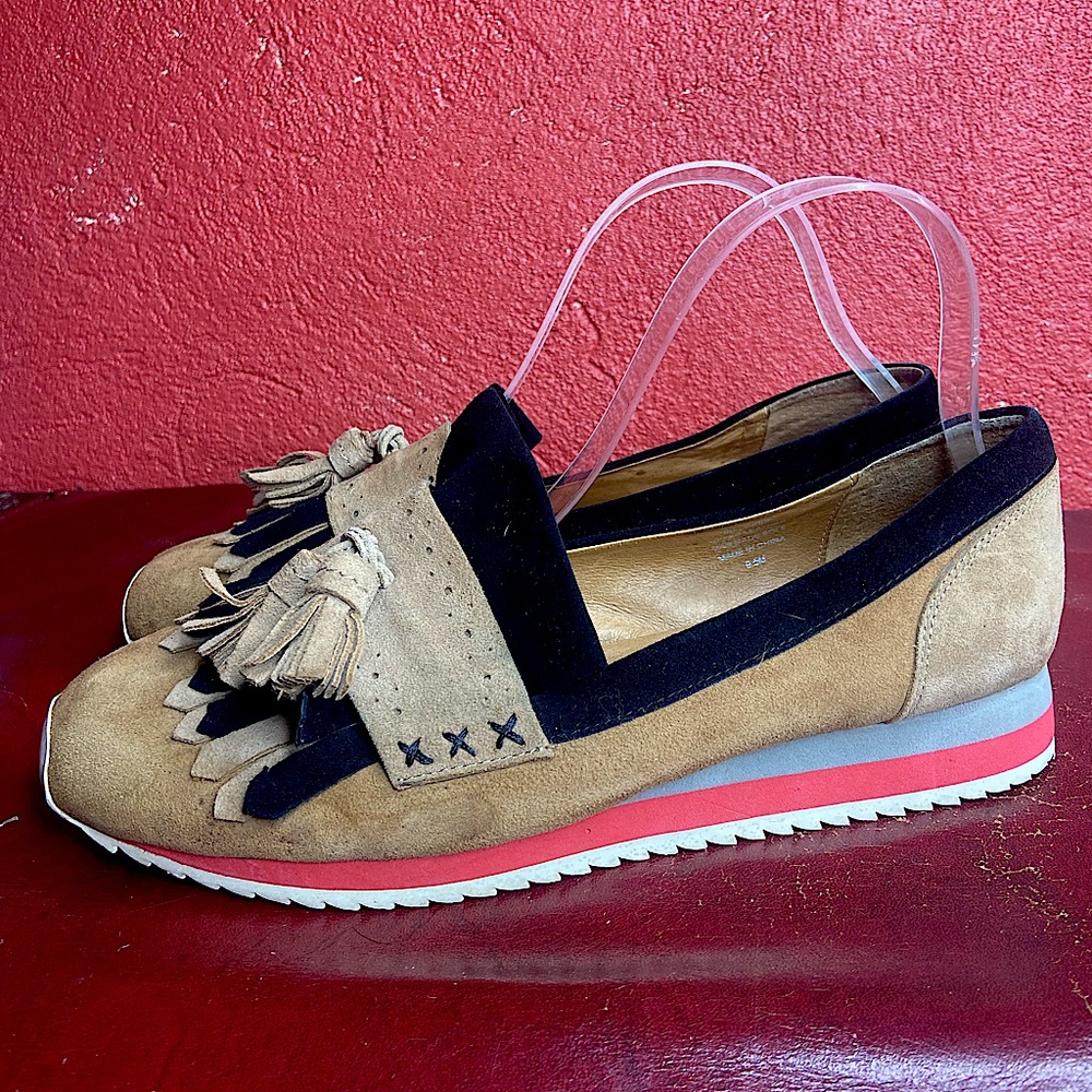 Brown Leather Suede Jeffrey Campbell Loafer Platform Slip On Size 9.5